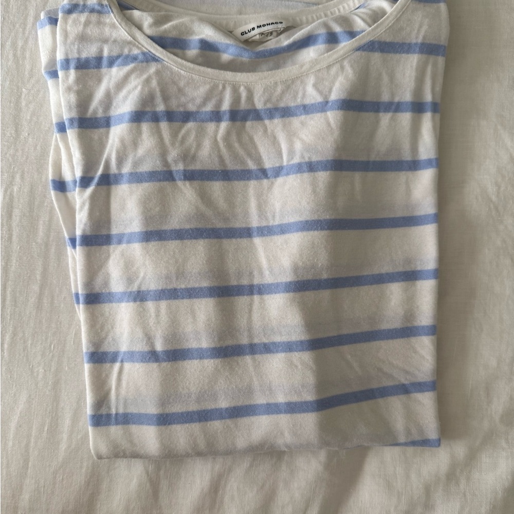 Club Monaco White and Blue Striped Top